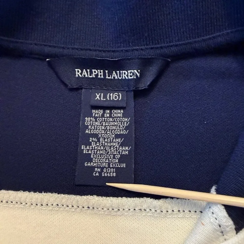 Ralph Lauren | Girls Striped Polo Dress Navy White Ruffle Hem XL 16